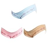 Cozy Maker（C&M）マタニティショーツ ローライズ 下着 妊婦 パンツ インナー レース 3枚セット (L, ブルー+ピンク+ベージュ)