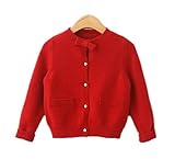Candykids キッズ 子供服 女の子 女児 ガールズ 長袖 ニット セーター  かわいい おしゃれ着 お出かけ ニット コート ジャケット カーディガン 長袖 女の子 子供服 (130cm, レ