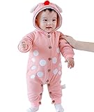 YY-Shop ベビー服 ロンパース 帽子付き 前開き 女の子 新生児 ボディースーツ 男の子 赤ちゃん 出産祝い カバーオール かわいい ベビースーツ 長袖 秋冬 裏起毛 水玉 (66cm, 1ピン