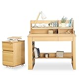 学習机 勉強机 学習デスク 天然木 桐 タモ材 机 デスク 棚 ラック チェスト 木製 幅100cm ナチュラル