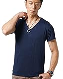 [MENZ-STYLE] tシャツ メンズ 半袖 カットソー トップス インナー ストレッチ vネック スリム 冷感 接触冷感 ドライ加工 速乾 吸汗速乾 おしゃれ 人気(ネイビー LL/XL)