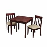 Gift Mark Children's Square Cherry Table with 2 Matching Off White Upholstered Chairs with Cushions 