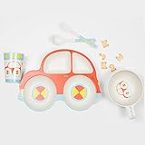 ベビー 食器 5点セット 植物繊維製 お食い初め 出産祝い かわいい 車型 レッド