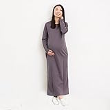 BEATON　JAPAN マタニティ マキシ丈 ワンピース 長袖 春秋 ルームウェアとしても着られる！ (M, グレー)