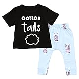 Cutelove 子供服 Tシャツ＆パンツ 上下セット Tシャツ 上着 英字プリント 男女兼用 幼児 キッズ 可愛い 半袖 ウサギ柄 ロングパンツ 夏 おしゃれ