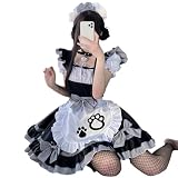 [TUISKU] メイド服 コスプレ メイド 文化祭 ハロウィン ロリータ 衣装 エプロン ワンピース カチューシャ 首輪 ホワイト ブラック (M)