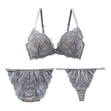 [Mon cher pigeon*] ブラジャー ショーツ セット Tバック 3点 モンシェルピジョン トレラト(GY-グレー、C70-M)