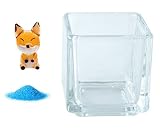 花市場直送便 ミニチュアガラス きつね & カラーサンド ブルー & 植え込み用グラス ニューブロックS