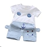YUEGUANG ベビー服 キッズ 用 赤ちゃん パジャマ セット かわいい 半袖 上下2点セット カジュアル男の子 女の子 ルームウェア (95cm, ブルー)