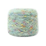 WWnYY 毛糸 ポンポンウール モヘア カラフル 編み糸 極太 1玉50g/3玉セット (約300m) コットン 毛糸 ふわふわ 並太 織り楽 ハンドメイド バッグ 装飾 ヘアピン 手袋 マフラー (抹茶, 3玉セット)