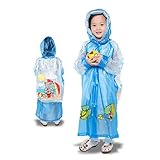 Naimo子供かわいいポータブルフード付きジャケットポンチョレインコートレインウェア半透明通学バッグ XX-Large ブルー 4327916409