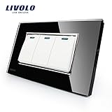 LivoloブラックUS / AU標準3ギャング2 Way k-padスイッチwith Luxury強化ガラスパネル、110 – 220 V、c3 K3s-82