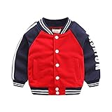 PANCY 子供服 春秋 スタジャン 長袖 ジャケット キッズ ジャンパー 防風 コート 男の子 女の子 シンプル ネイビー(レッド,120cm)