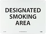 NMC M102AB No Smoking Sign Legend DESIGNATED SMOKING AREA 14 Length x 10 Height Aluminum 0.040 Black