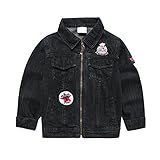 [FERE8890] ボーイズ デニムジャケット コート アウター 着回し コート キッズ服 男児 ファスナー ボタン 刺繍 ポケット かっこいい ブラック 適合身長110～120cm