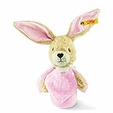 Steiff Hoppel Rabbit Grip Toy with Rustling Foil (Pink) by Steiff