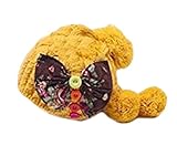 Plus Nao(プラスナオ) 子供用 ニット帽 ボンボン＆リボン付き ニットキャップ キッズ ジュニア 女の子 冬帽子 - マスタード