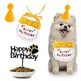 HaHaHa!【当店限定ケーキトッパー付き】犬 猫 ペット 誕生日グッズ 3点セット バースデー 帽子 スタイ よだれかけ ケーキデコ フード用 記念撮影 小型犬 プレゼント (イエロー)