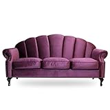 クラシックデモダン【シェルファ】三人掛け 貝殻モチーフソファ（パープル/ベルベット×ブラック）アンティーク ビンテージ ロマンティック かわいい おしゃれ プリンセス 姫系 エレガント【搬入・設置サービス】VS3F222K 家具 チェア ソ