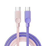 明誠 USB Type C to Type C ケーブル PD対応 100W/5A 急速充電 USB C 充電ケーブル USB2.0 ナイロン編み For iPhone 17 Air Pro Max 16e 16 15 Plus MacBook iPad Galaxy等タイプC機種対応（3m、ピンク＆パープル）