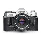QIYAONUOボディーハーフケース ハンドメイド 本革 ハーフカメラケース バッグ カバー Canon AE-1（ハンドルなし）用 (ブラック)