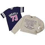 ガールズ|ジュニア|トップス長袖[Pianissimo]2枚セット|長袖トレーナー＆半袖Tシャツ|2点セット|英字ロゴ|ロゴT|女の子|女児|子供 150cm ライトグレー-ネイビー