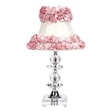 Jubilee Collection 874000-4022 Crystal Chunky Lamp with Off White Bell Shade and Pink Rose Garden by