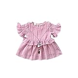 夏ベイビー服 女の子ワンピース Pojour 1-6歳キッズ用かわいい無地スカート 子供ギフト 綿 通気 パープル（100cm）