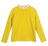 Bevalsa女の子 春 秋 冬 柔らか 無地 長袖 Tシャツ キッズ フリル カットソー スカラップ ハイネックシャツ 子供服 ベビー ゆったり 裏ボウ ボトムシャツ 普段着 部屋着 可愛い お洒落