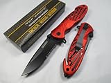 tac-force Assisted Opening Sawback Bowie Rescue High Carbon Half鋸歯状シルバーステンレススチールブレードナイフ – 赤