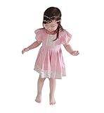 Remeehi ワンピース 子供服 ベビー レース 縁の飾り かわいい 夏 ピンク お出かけ 遊び プレゼント 90cm