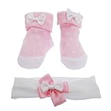 赤ちゃん・ベビー用 ガールズ リボン付きヘアバンドとソックス ギフトセット 女の子 (6ヶ月-1歳) (ピンク)