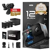 GoPro 公式品 アクションカメラ HERO12 Black+128GB 認定高速SDカード+デュアルバッテリーチャージャー+バッテリー3個+マグネティック スイベルクリップ 5.3K60fps HDR対応 10bitカラー HyperSmooth 6.0 156度超広角レンズ 最長2.5時間録画 10m防水 アウトドア万能セット【国内正規品】