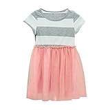 MyMei ワンピース ドレス スカート 子供服 ガールズウェア 通学 カジュアル 春夏ウェア 半袖 縞模様 伸縮性 通気性 吸汗 (110, ピンク)