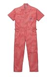 811 Dickies　ディッキーズ　（ヒッコリー生地使用）夏用　半袖つなぎ 作業着ツナギ　ユニフォーム　レッド　　LL
