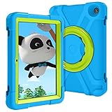 Doo Fire HD 8/Fire HD 8 plus ケース カバー (2020/2022/2024 年発売 第10/12世代用) リングハンドル耐衝撃 ケース 360度回転スタンド 子供 片手持ちやすい 超軽量 安心安全EVA素材 二重保護 Fire HD 8/ HD 8 Plus タブレット ケース-ブルー+グラスグリーン