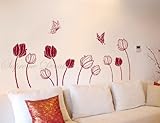 Custom PopDecals - Butterflies catch Tulips - Beautiful Tree Wall Decals for Kids Rooms Teen Girls B