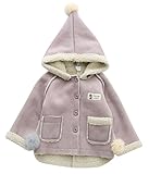 Plus Nao(プラスナオ) 子供用 ムートン調 コート とんがりフード付き ジャケット アウター 上着 ボタン 長袖 裏ボア ファーカフス ポンポン パープル 12