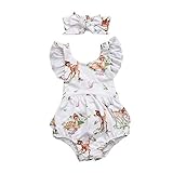 Liebeye 赤ちゃんフライングスリーブロンパース　2PCS/セット ベビーガール 鹿　ちょう結びヘッドバンド　ホワイト 70cm