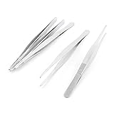 uxcell　ストレートピンセット　鉗子　長さ18cm　ステンレス鋼　研究室　5個