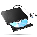 CD DVDドライブ 外付け cdドライブ【 USB3.0&Type-C両用ケーブル】 外付けDVDドライブ Windows/Linux/Mac OS 内蔵ケーブル 薄型 軽量ポータブル 読み出し&書き込み エラー校正 黒, BLACK9.0