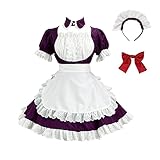 [FULINE] メイド服 コスプレ コンカフェ メイド エプロン ショート丈 メイドコスチューム ハロウィン仮装 レディース メンズ セット 一式 こすぷれ イベント パーティー 大人 女装 ハロウィン 学園祭 撮影 パープル S