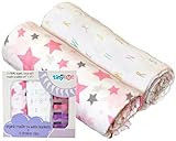 100% Organic Cotton Swaddle Blanket & Stroller Clip Set - Extremely Soft & Breathable - Also Use As 