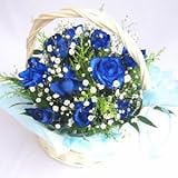 ブルーローズとカスミソウのアレンジメント　ブルーラグーン　パール18本（生花）　お祝い・記念日・誕生日・フラワーギフト・バラ