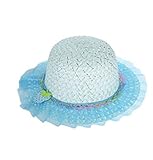 ベビー用ハット Hosam キャップ 帽子 麦わら 赤ちゃんヘット 3-8 歳の女の子にちょうど良い　田舎　海辺　夏休み　紫外線 UVカット 日よけ 日焼け止め (ピンクブルー)