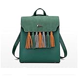 Happyハッピー耳　デイパック　レディース　レザー　人気　防水　バックパック　レディース　大容量　通勤　通学用　フリンジ　高校生　大学生 (グリーン)
