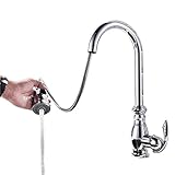Tophome　キッチン用 蛇口 キッチン水栓 ハンドシャワー形 伸縮 ノズル ホース引出し 水 湯 切り替え 混合栓 シングルレバー　真鍮 (クロム)