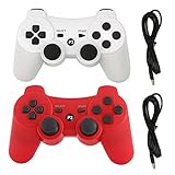 Molgegk PS3コントローラー オリジナルPS3コントローラーと互換性あり オリジナルPS3コントローラー交換用 ワイヤレスゲームパッド ジョイスティック デュアルバイブレーション 6軸 (ブルーとレッド)