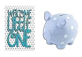 ブルー" Welcome Little One "カードand Polka Dot Piggy Bank