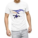 [igsticker] プリント Tシャツ メンズ L size おしゃれ クルーネック 白 ホワイト t-shirt 014703 海 イルカ クジラ